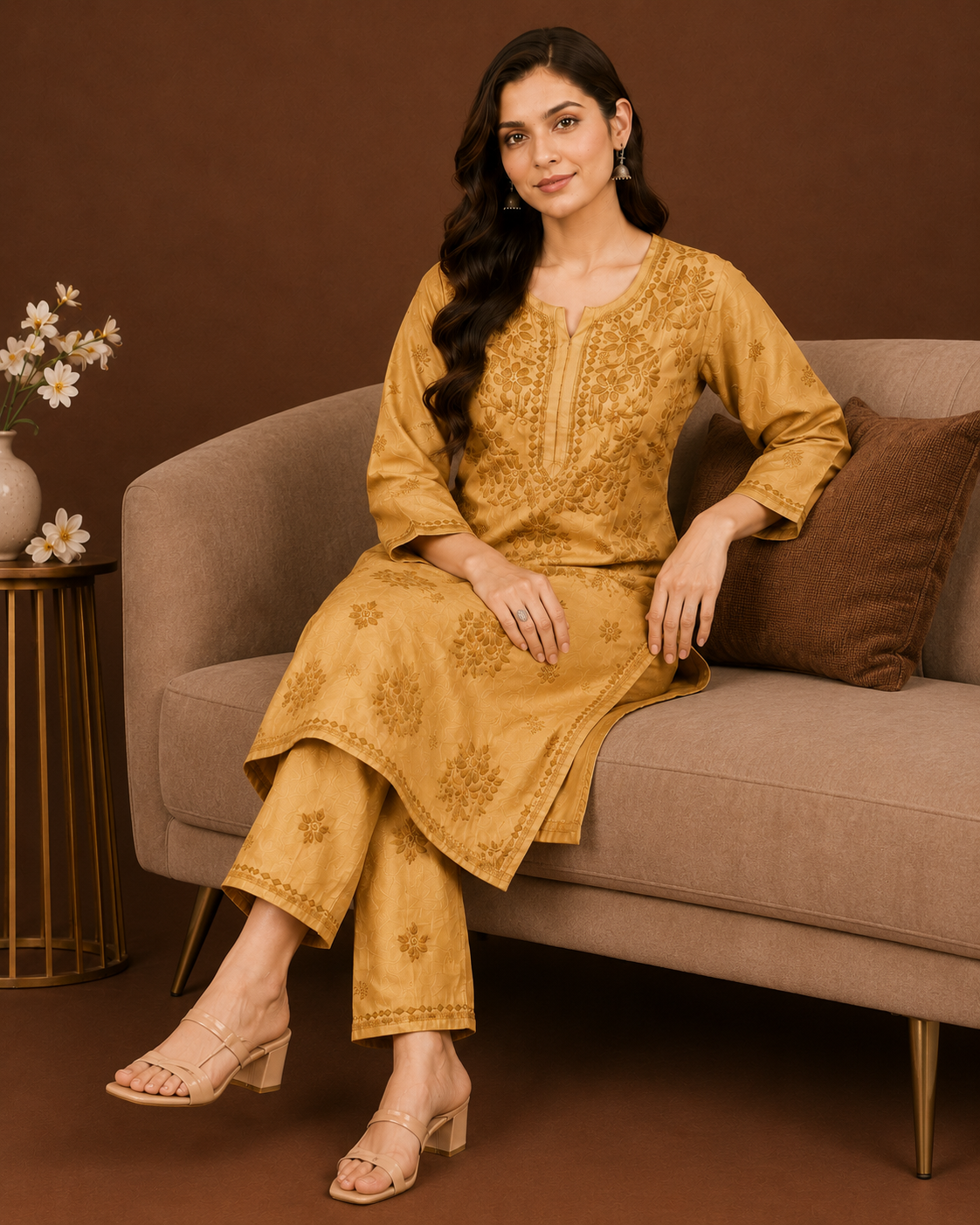 Chanderi Chikankari Pant Set.