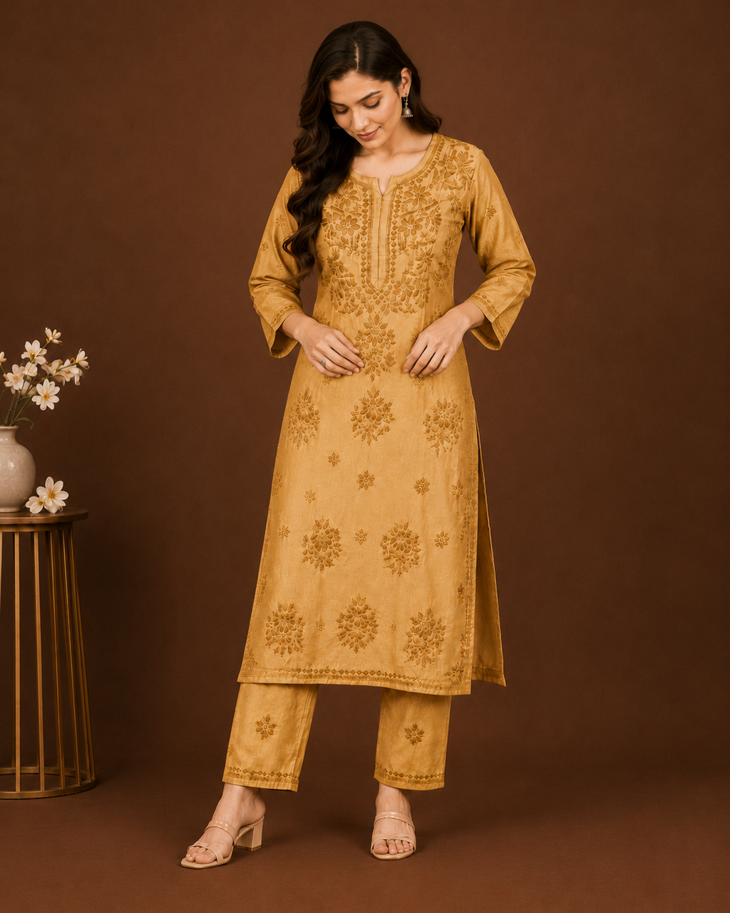 Chanderi Chikankari Pant Set.