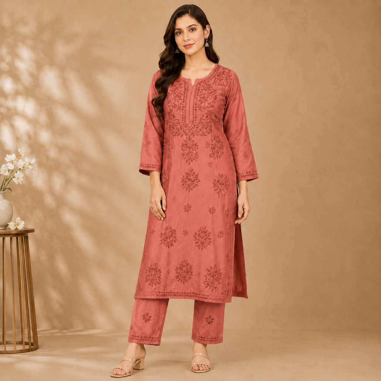 Chanderi Chikankari Pant Set