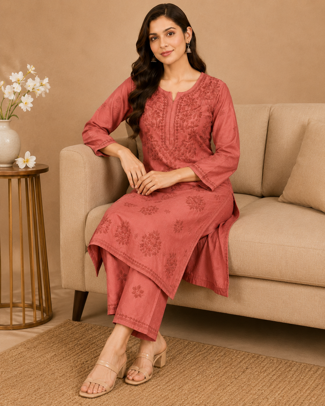 Chanderi Chikankari Pant Set