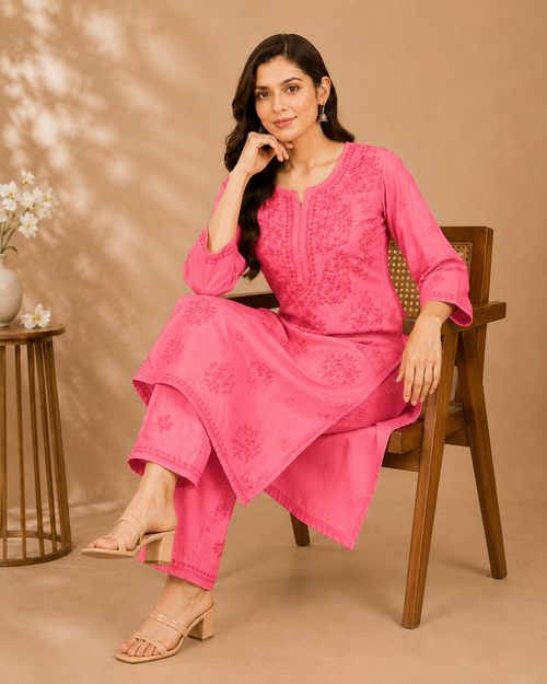 Chanderi Chikankari Pant Set
