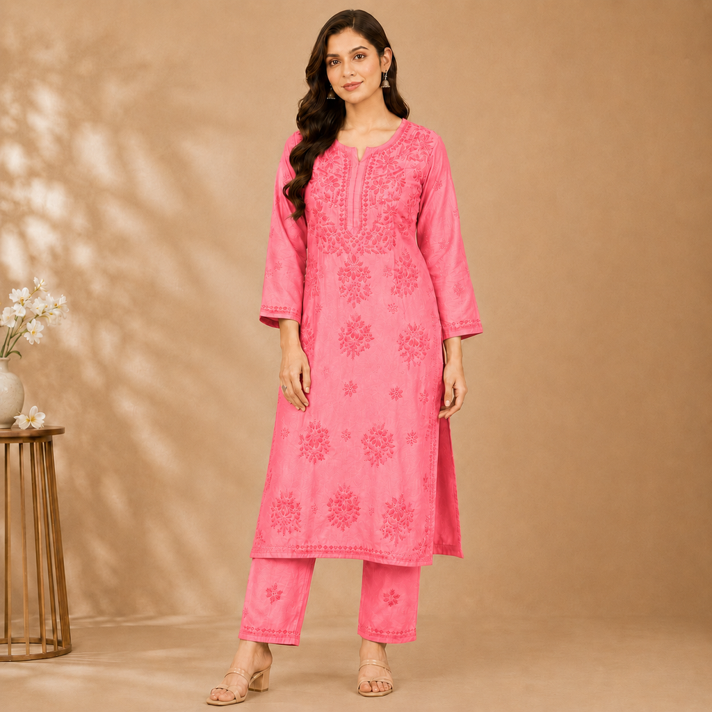 Chanderi Chikankari Pant Set