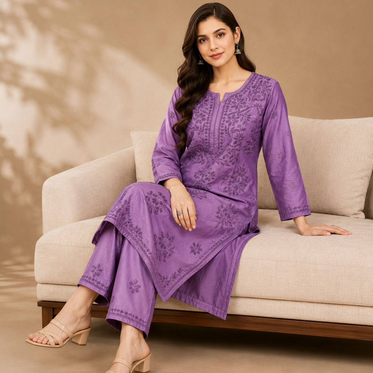 Chanderi Chikankari Pant Set