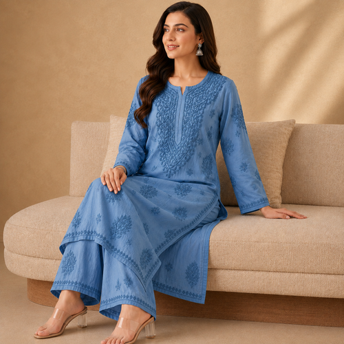 Chanderi Chikankari Pant Set