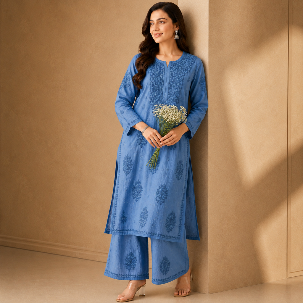 Chanderi Chikankari Pant Set