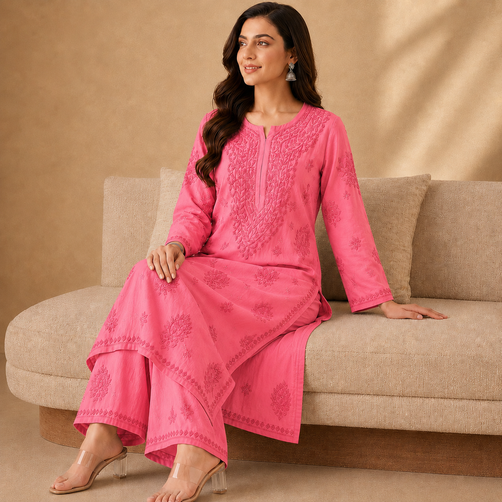 Chanderi Chikankari Pant Set