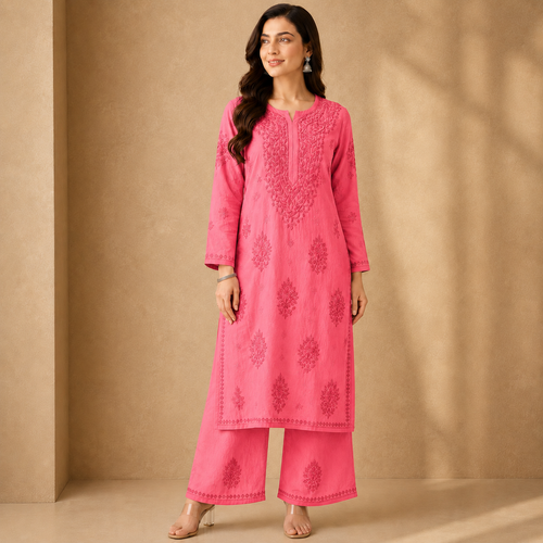 Chanderi Chikankari Pant Set