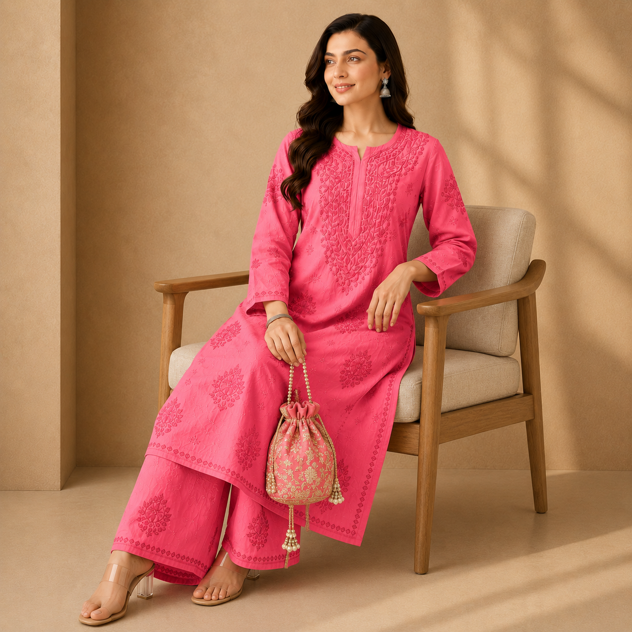 Chanderi Chikankari Pant Set