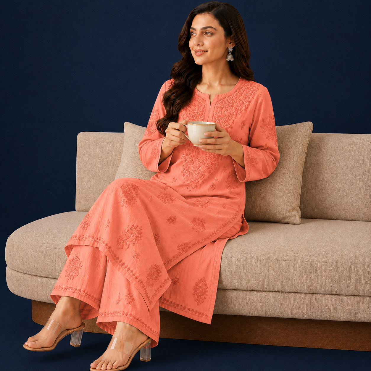 Chanderi Chikankari Pant Set