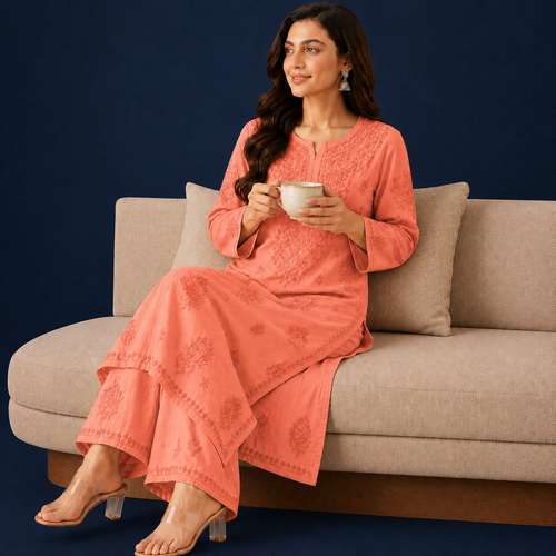 Chanderi Chikankari Pant Set