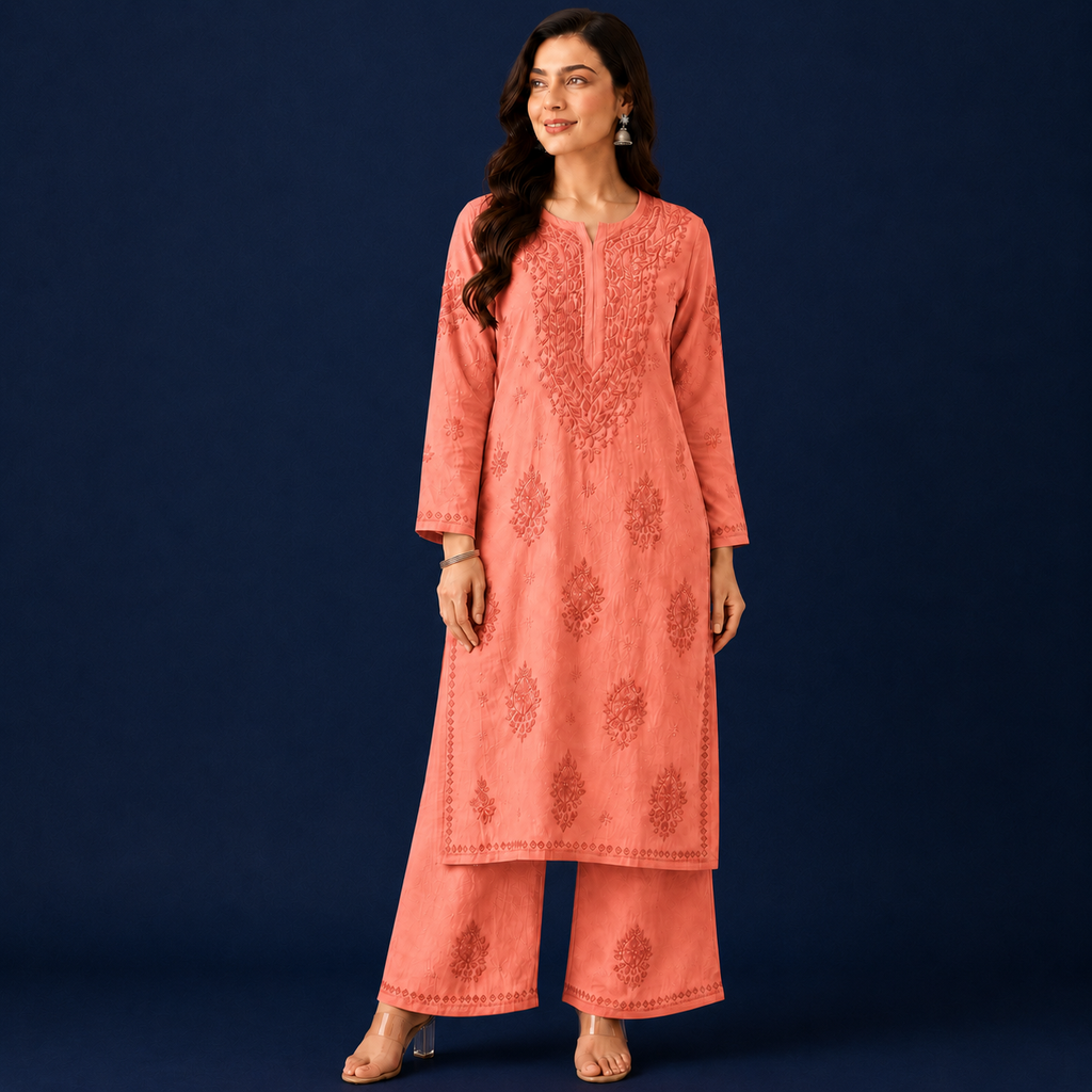 Chanderi Chikankari Pant Set