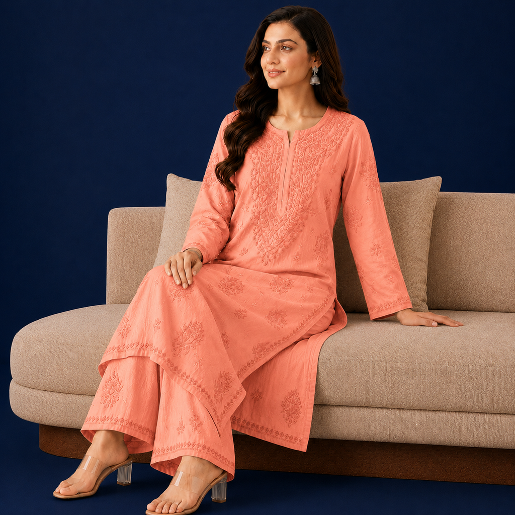 Chanderi Chikankari Pant Set