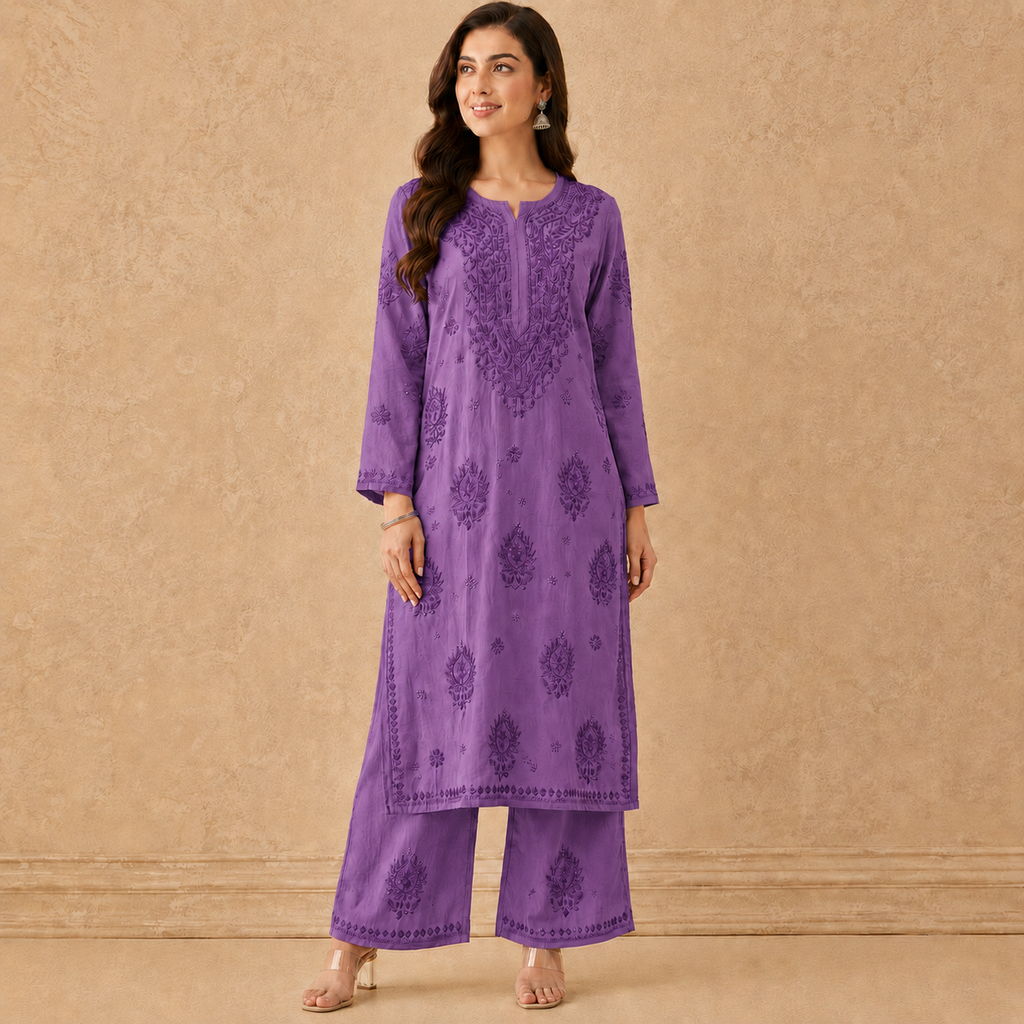 Chanderi Chikankari Pant Set