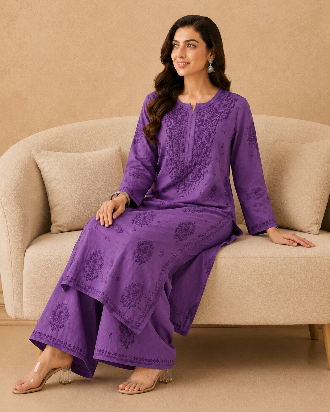 Chanderi Chikankari Pant Set