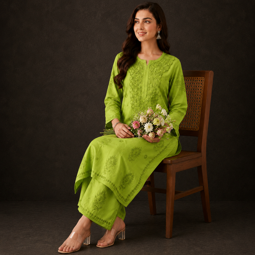 Chanderi Chikankari Pant Set