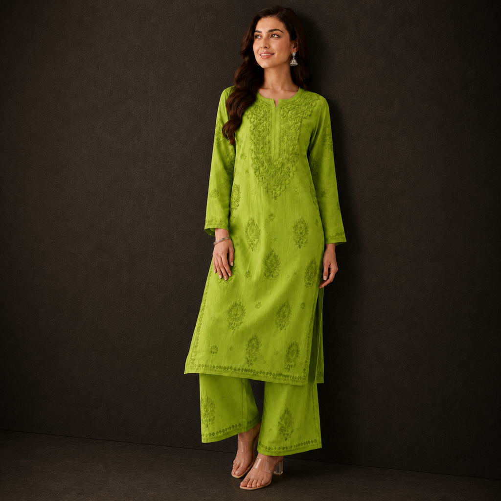 Chanderi Chikankari Pant Set