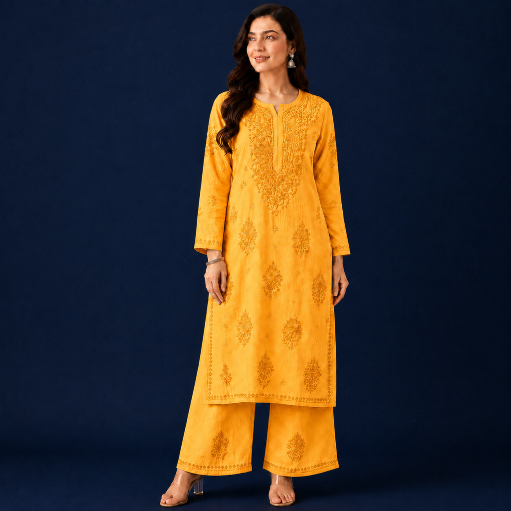 Chanderi Chikankari Pant Set