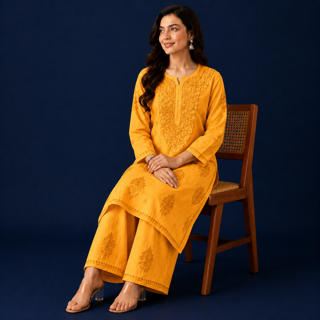 Chanderi Chikankari Pant Set