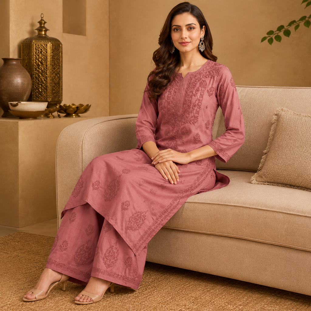 Muslin Chikankari Pant Set