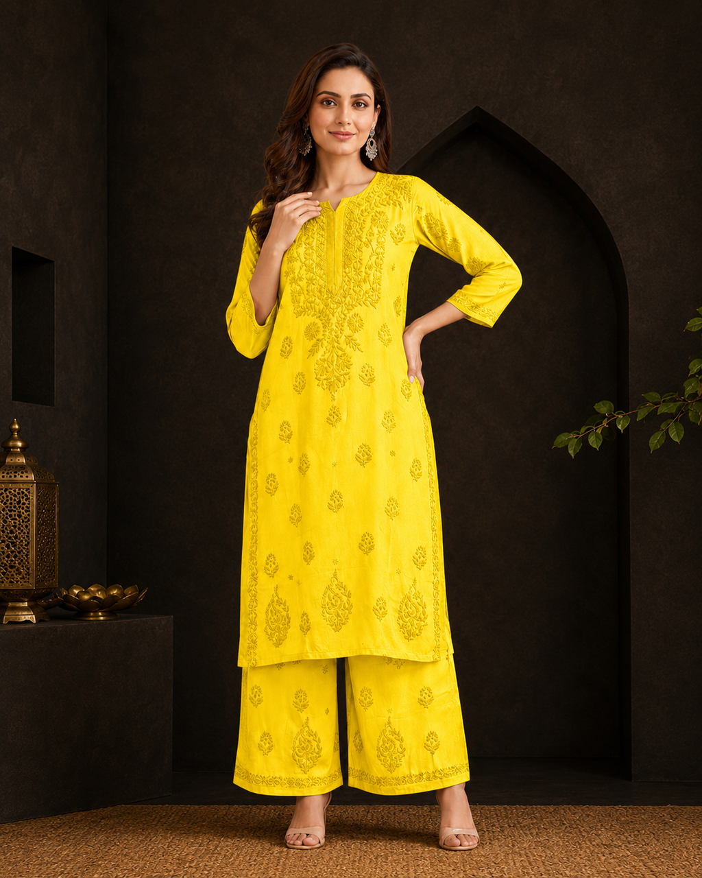 Muslin Chikankari Pant Set