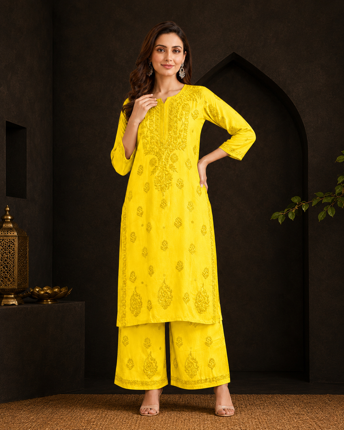 Muslin Chikankari Pant Set