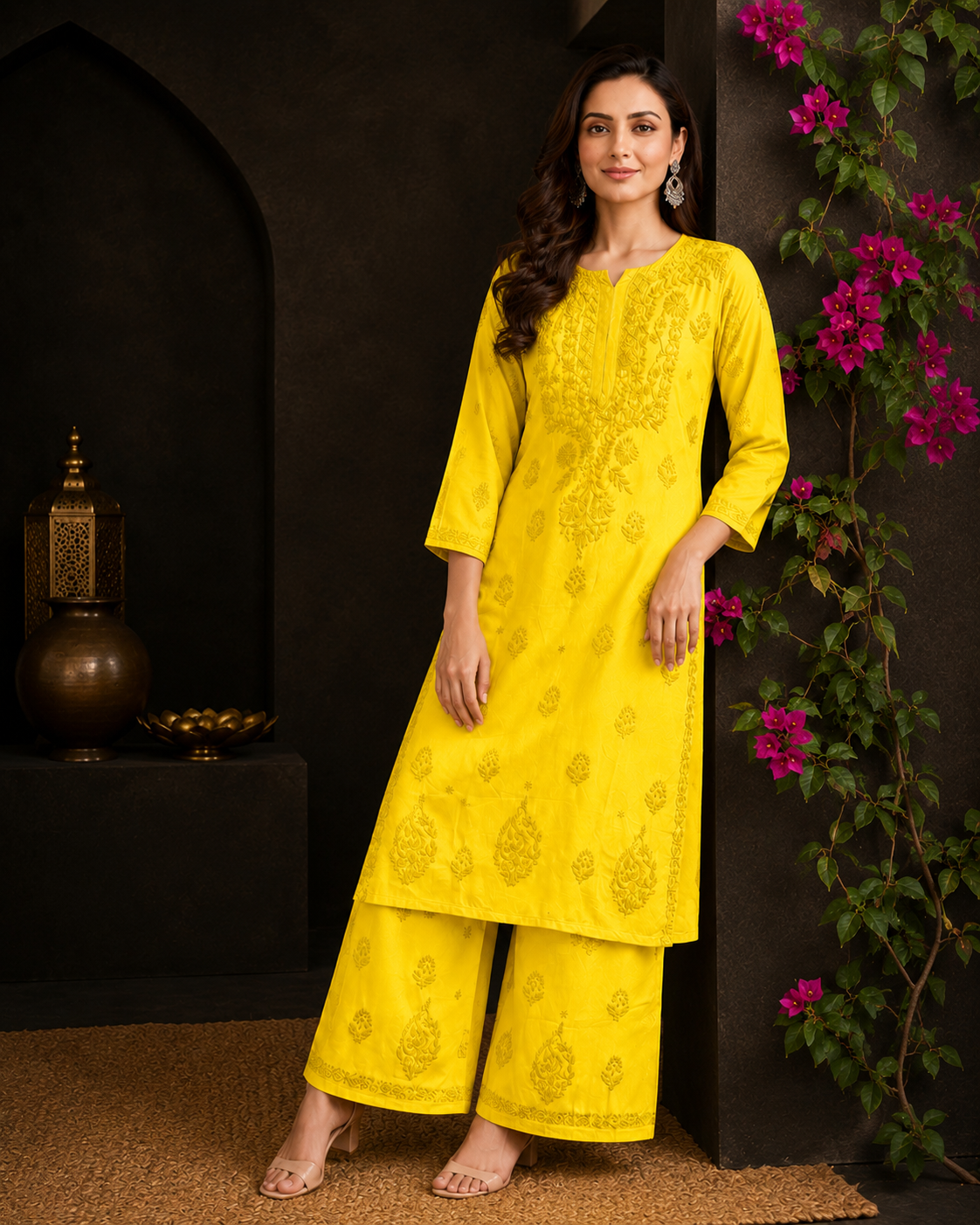 Muslin Chikankari Pant Set