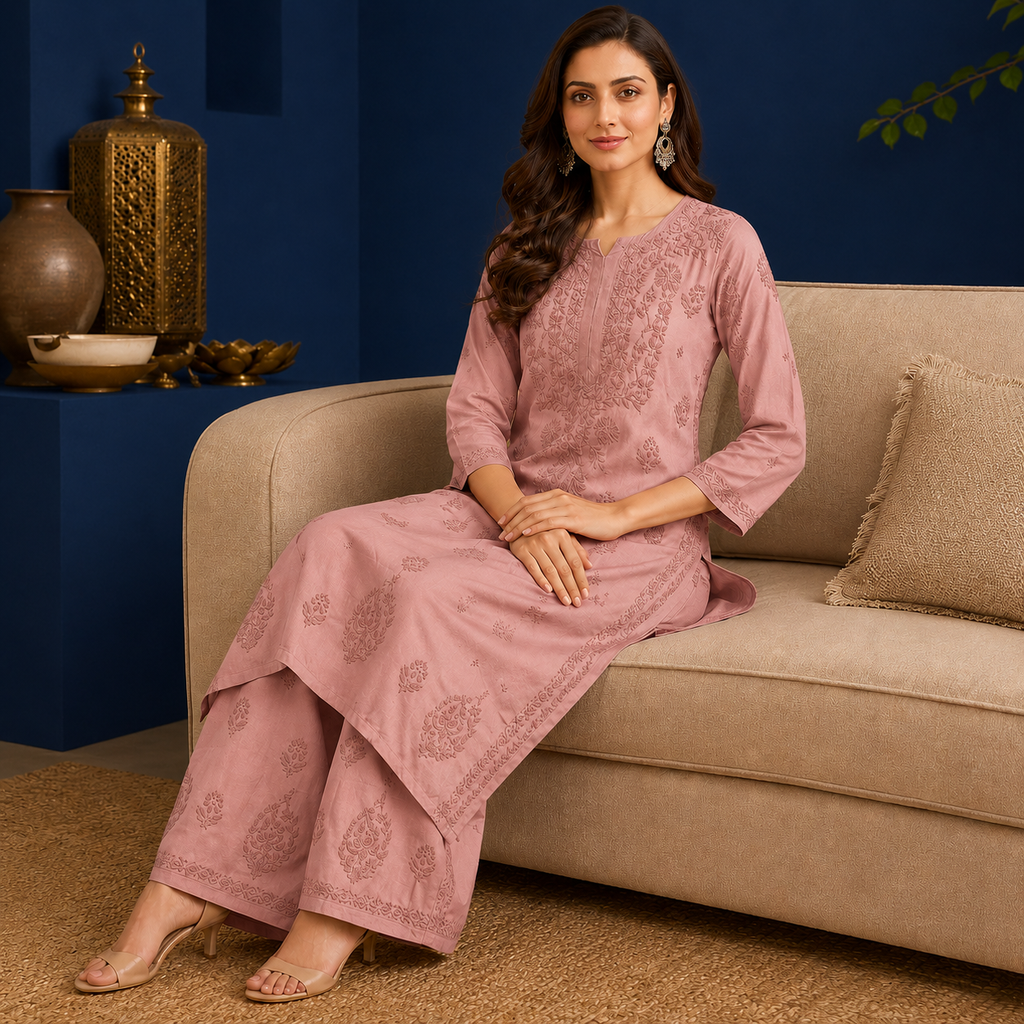 Muslin Chikankari Pant Set