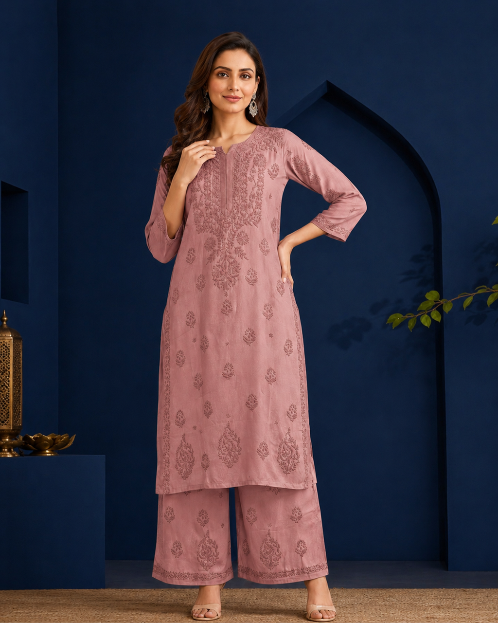 Muslin Chikankari Pant Set