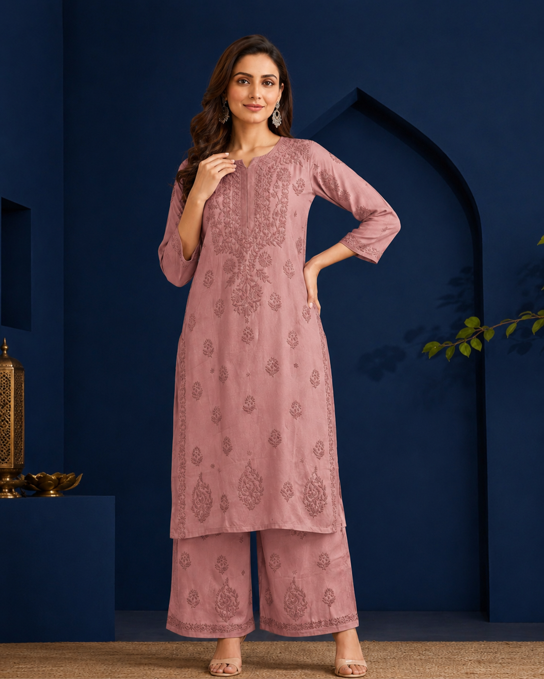 Muslin Chikankari Pant Set