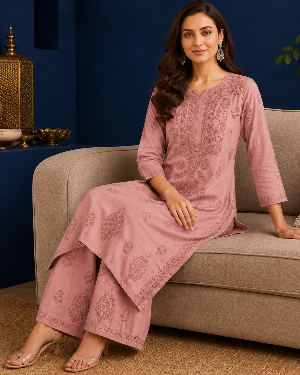Muslin Chikankari Pant Set