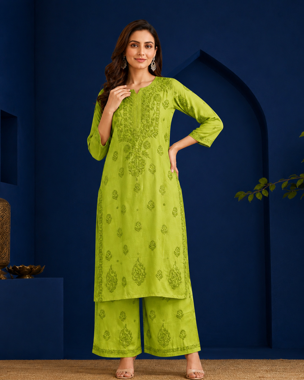 Muslin Chikankari Pant Set