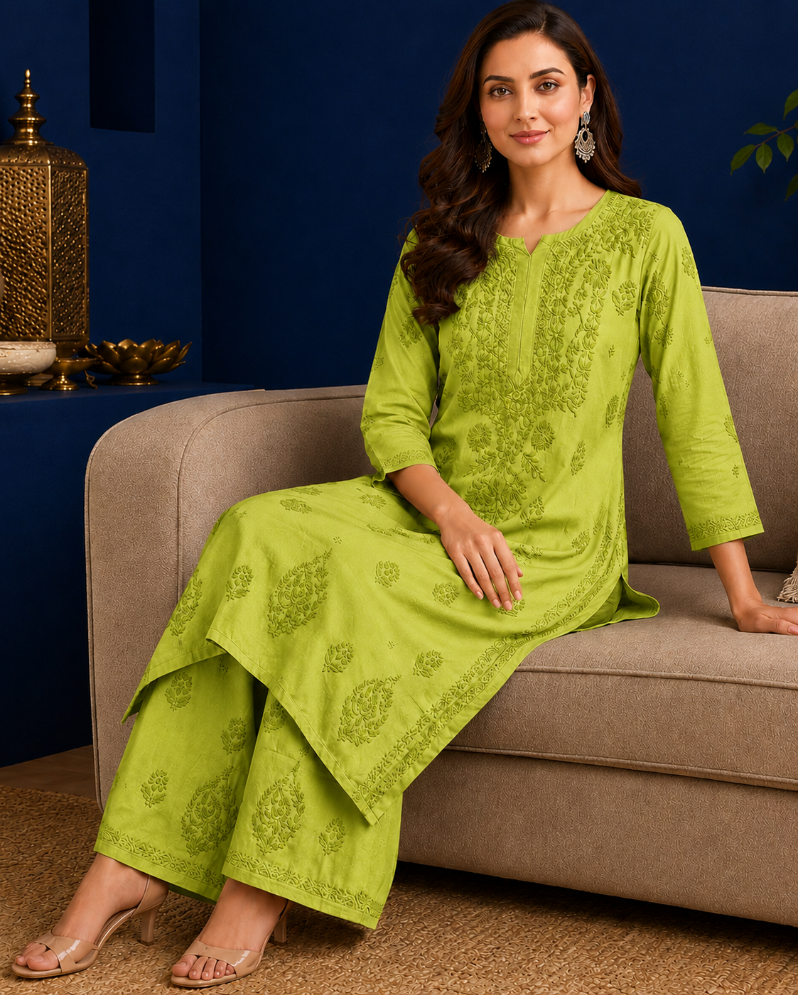 Muslin Chikankari Pant Set