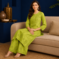 Muslin Chikankari Pant Set