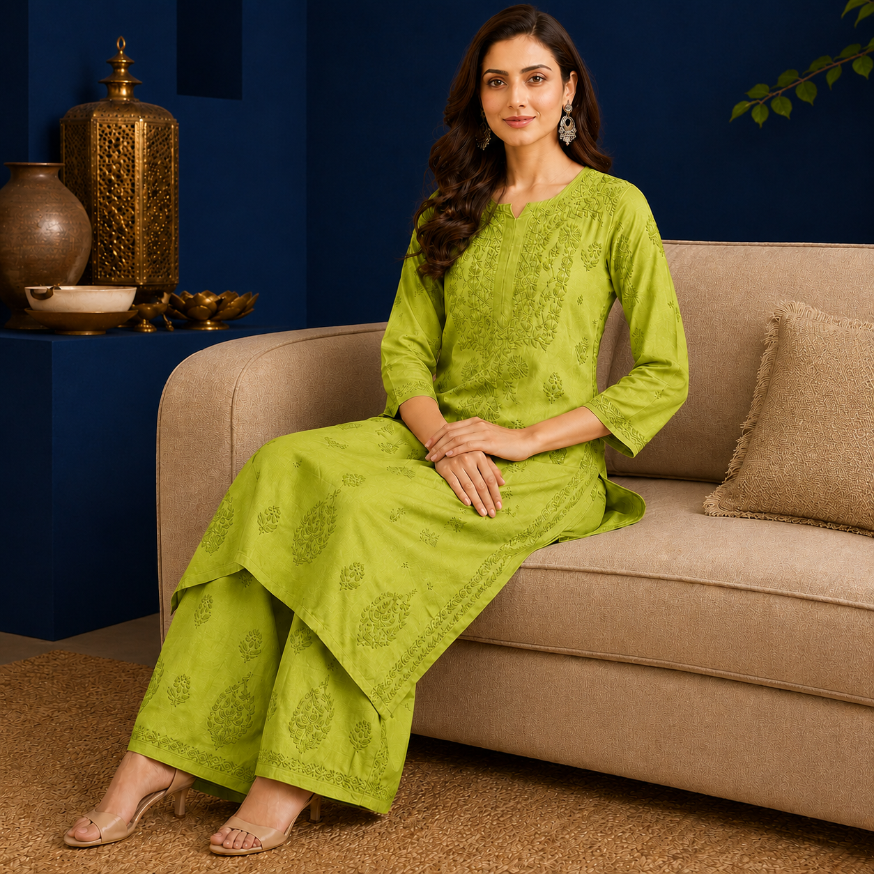 Muslin Chikankari Pant Set