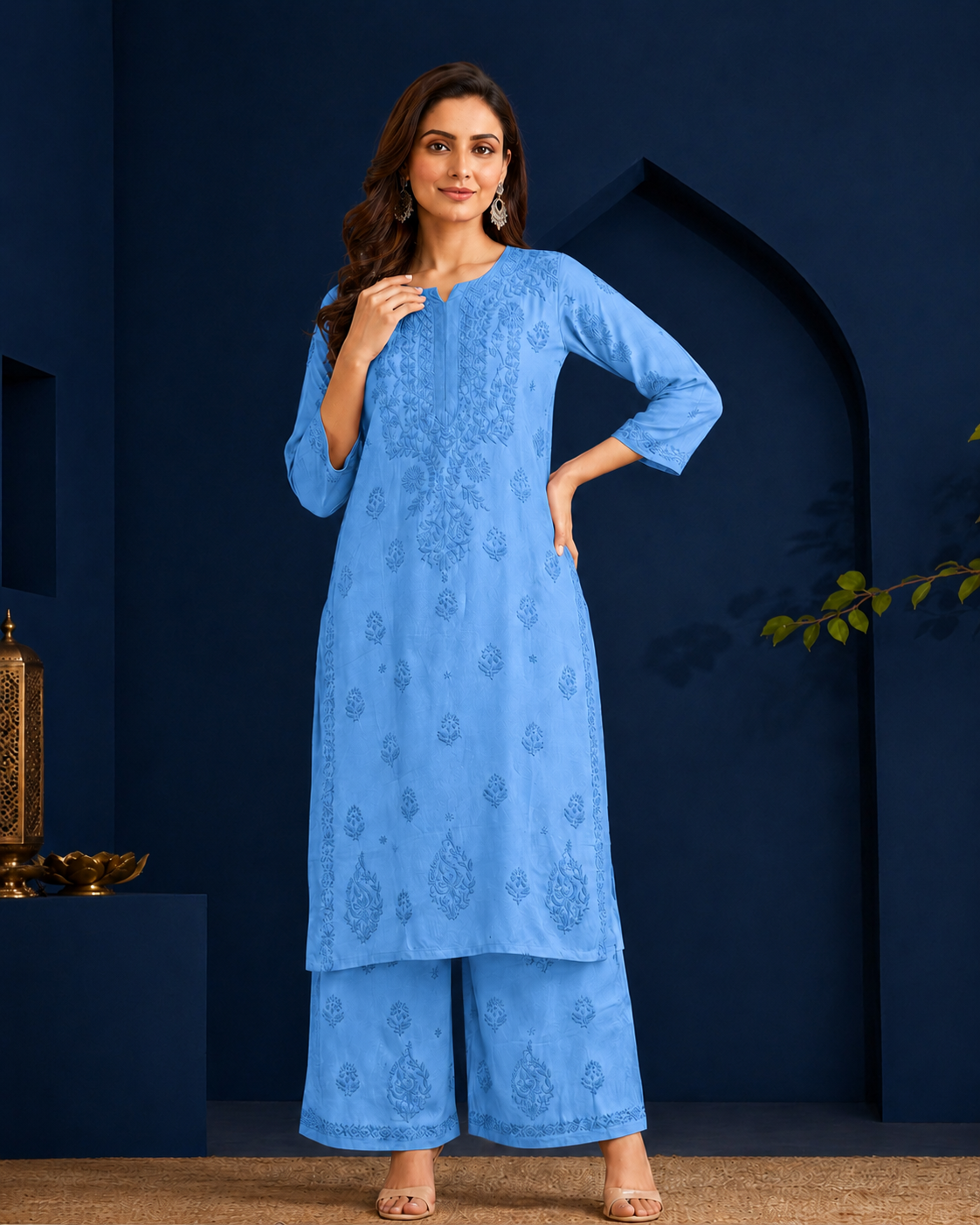 Muslin Chikankari Pant Set