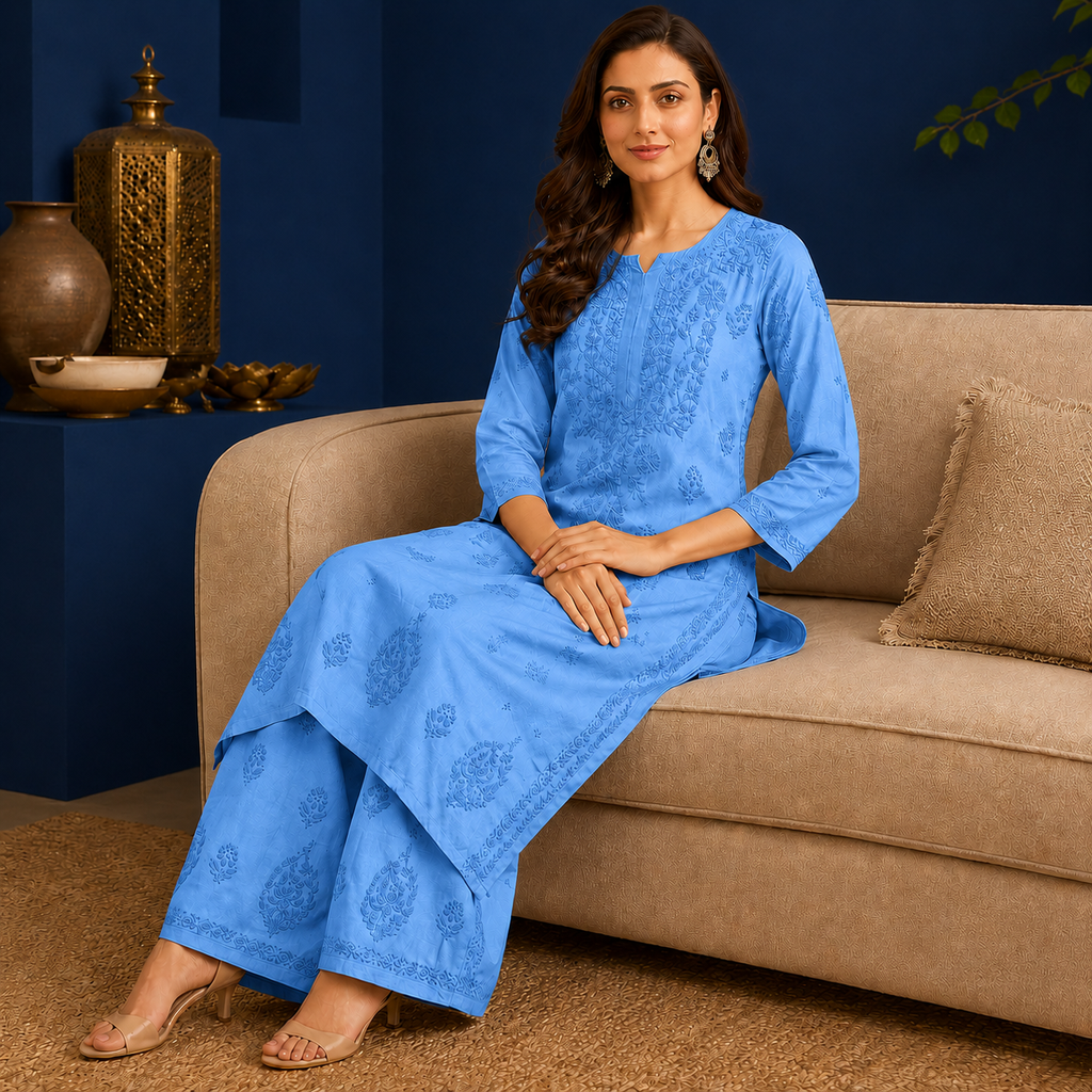 Muslin Chikankari Pant Set