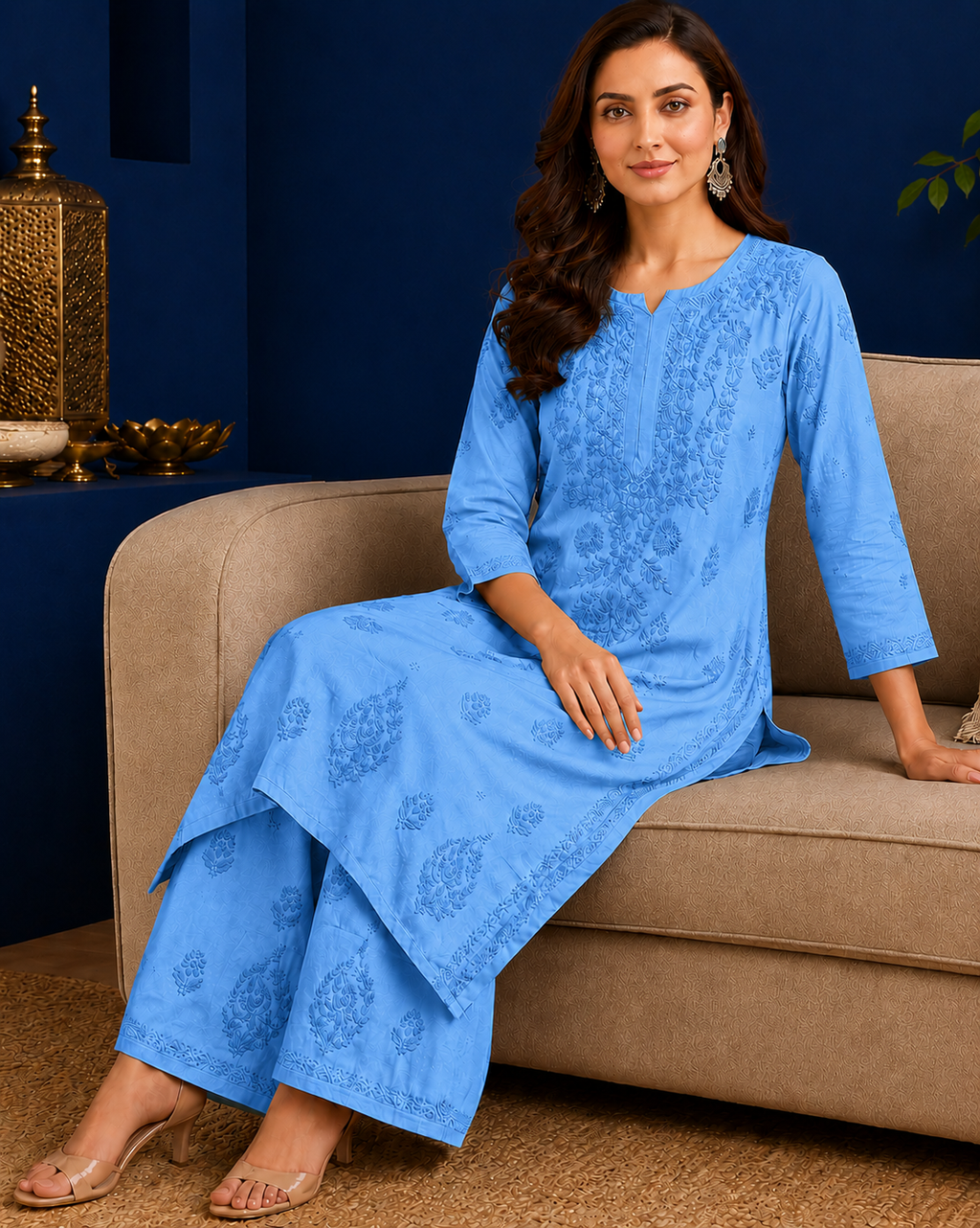 Muslin Chikankari Pant Set