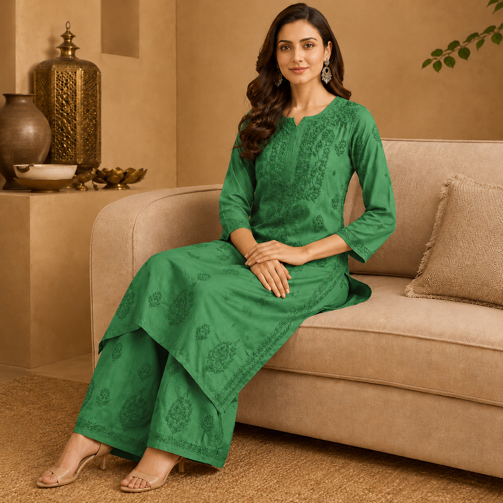 Muslin Chikankari Pant Set