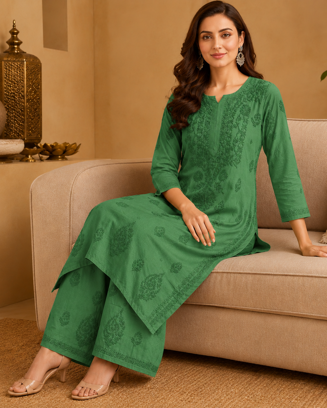 Muslin Chikankari Pant Set