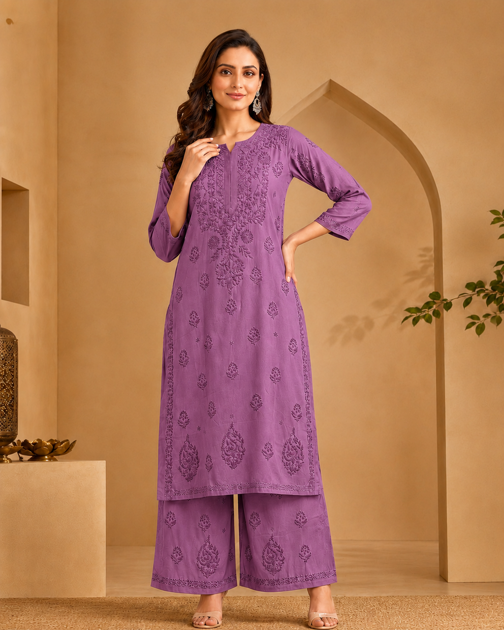 Muslin Chikankari Pant Set