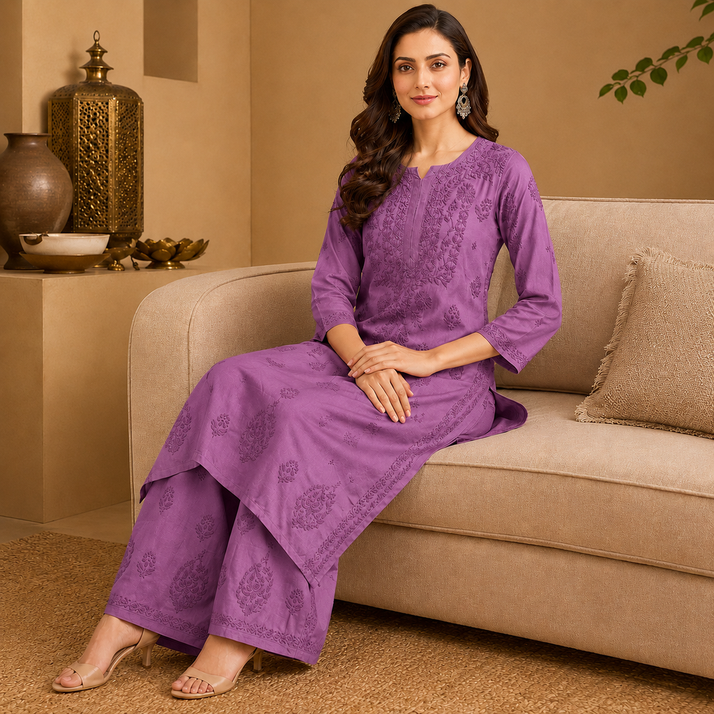 Muslin Chikankari Pant Set