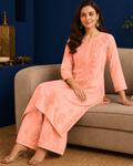 Muslin Chikankari Pant Set.