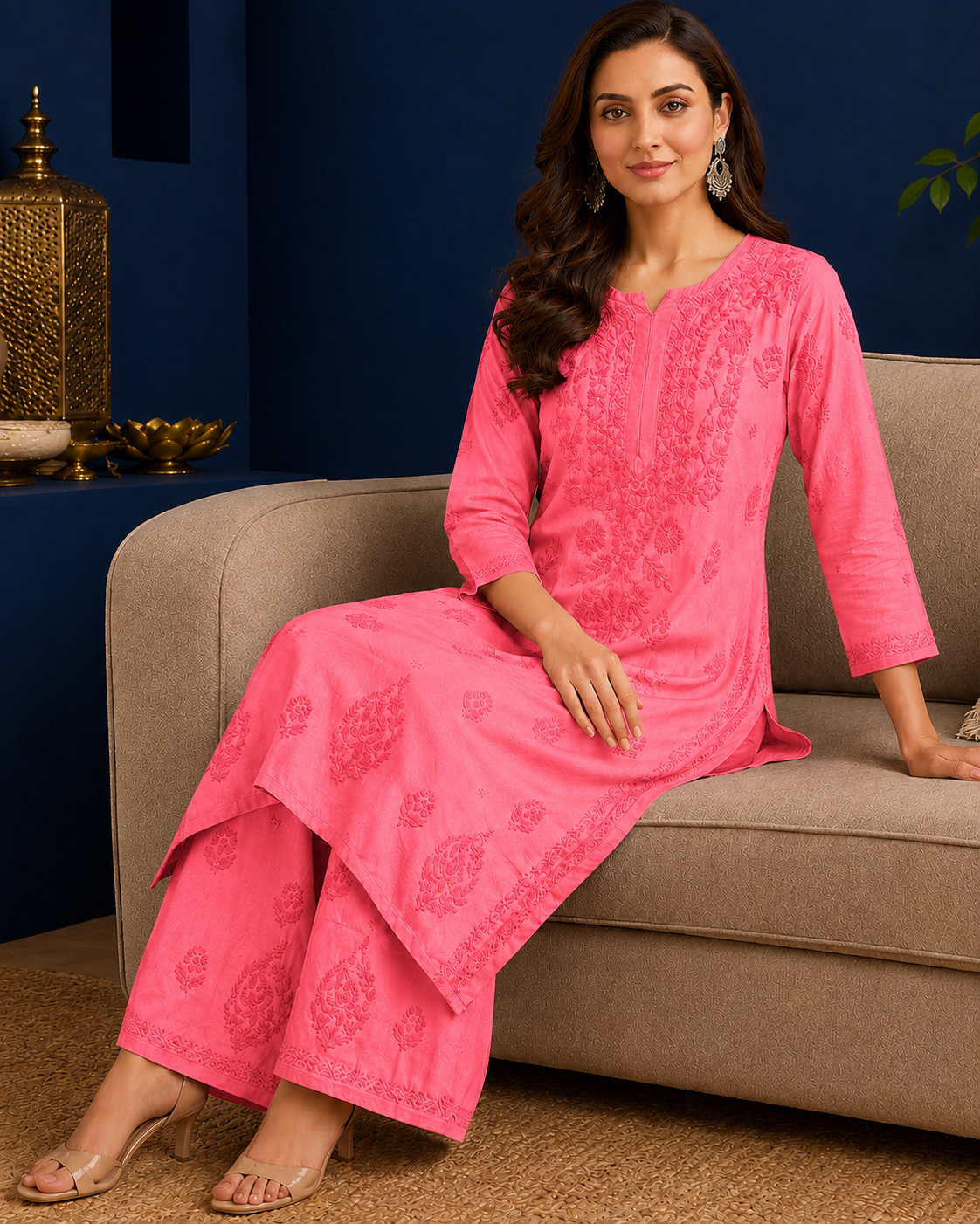 Muslin Chikankari Pant Set