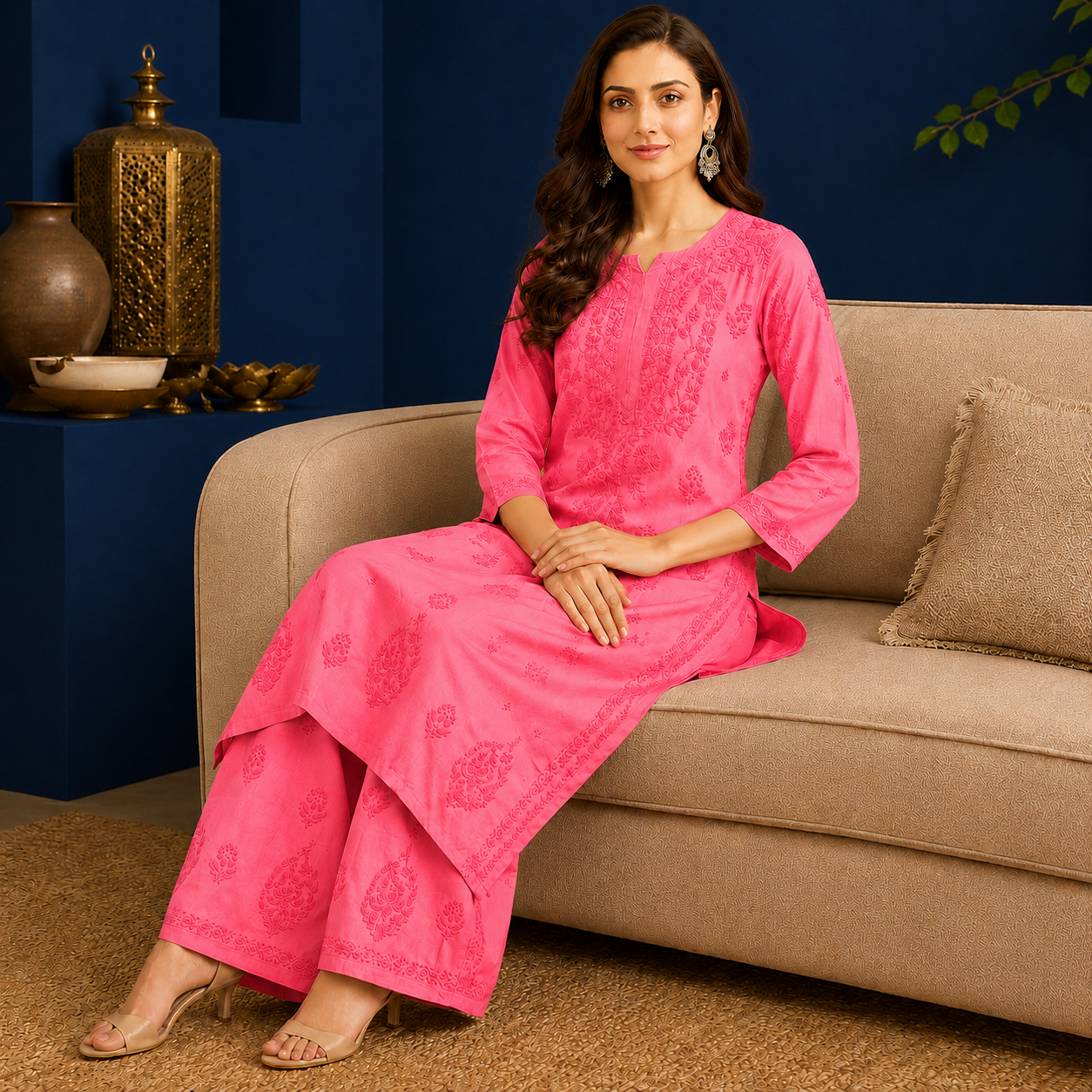 Muslin Chikankari Pant Set