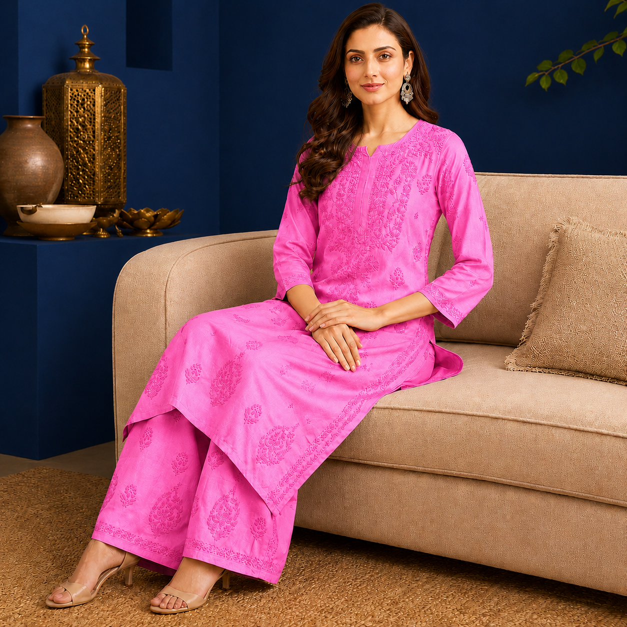 Muslin Chikankari Pant Set