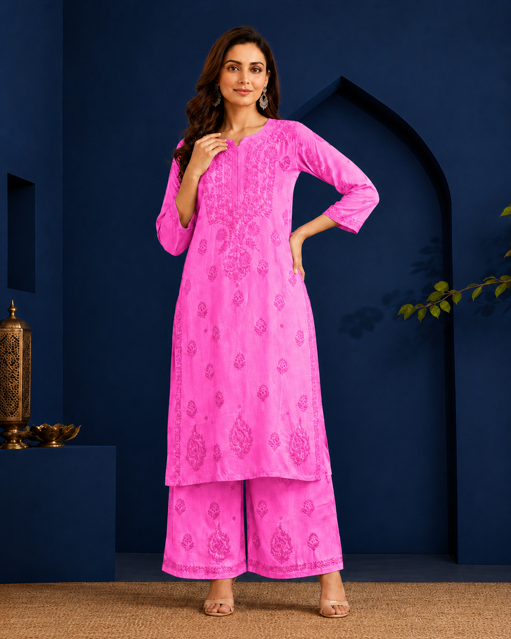 Muslin Chikankari Pant Set
