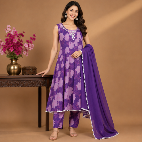 Blush Bloom Mirror Work Anarkali Set