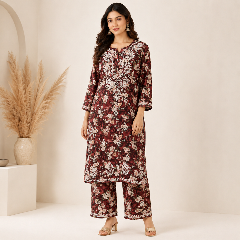 Floral Chikankari Pant Set