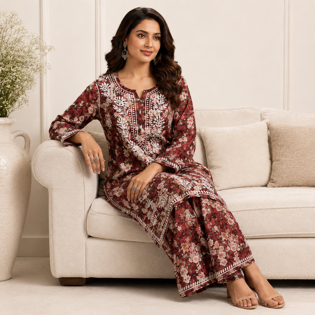 Floral Chikankari Pant Set