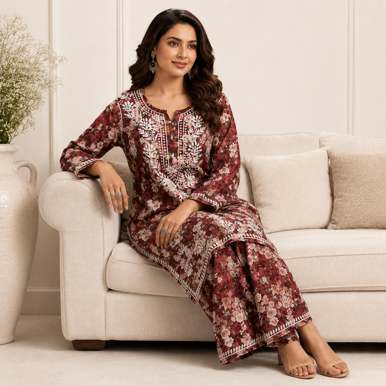 Floral Chikankari Pant Set